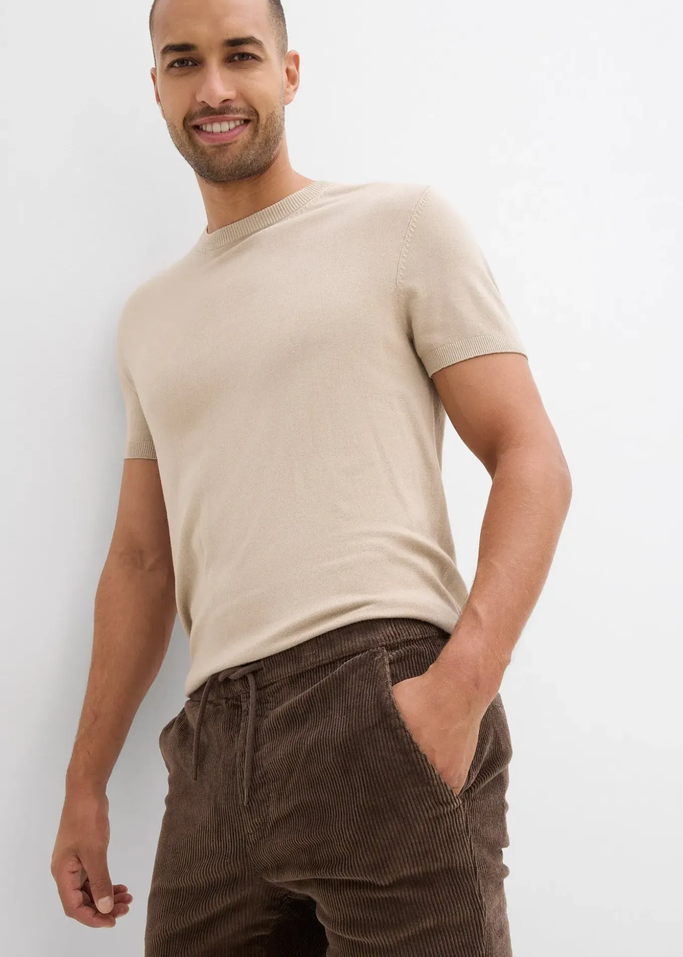 Pantalon jogger regular en velours côtelé, doublure chaude en flanelle, droit