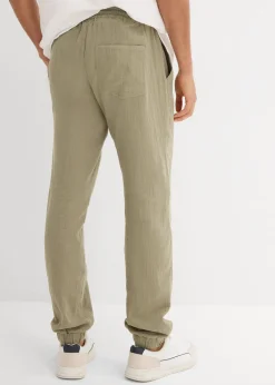 Pantalon jogger regular en gaze de coton, fuselé