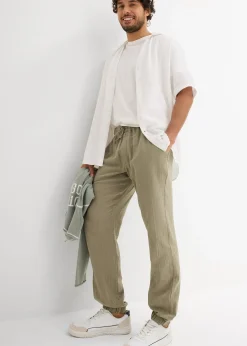 Pantalon jogger regular en gaze de coton, fuselé