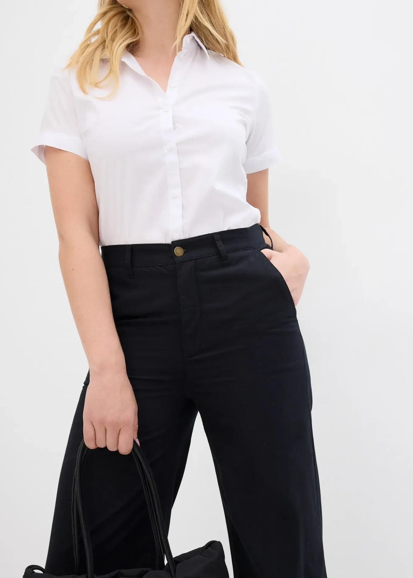 Pantalon large 100% coton, taille haute