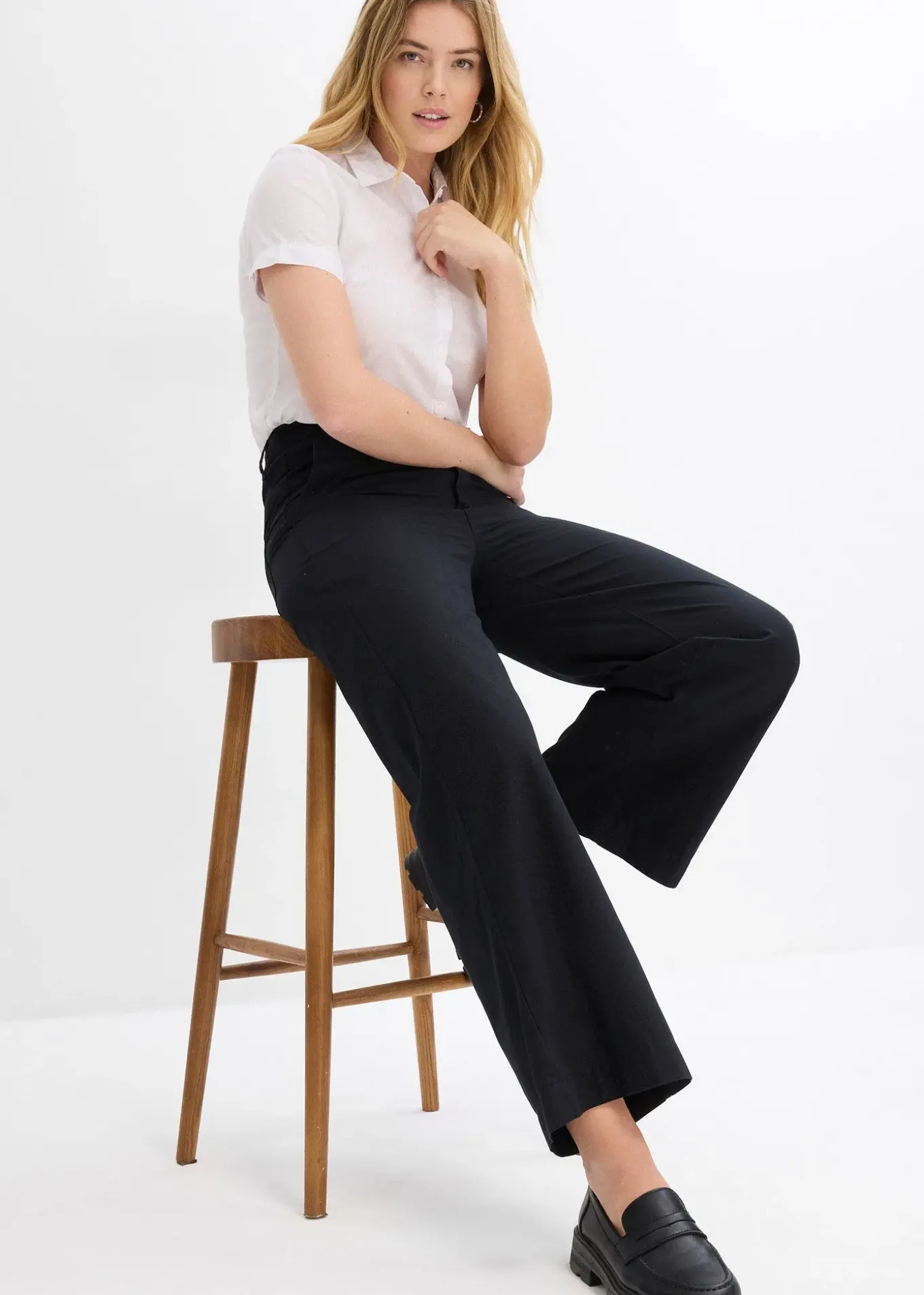 Pantalon large 100% coton, taille haute