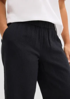 Pantalon large à pinces en gaze de coton