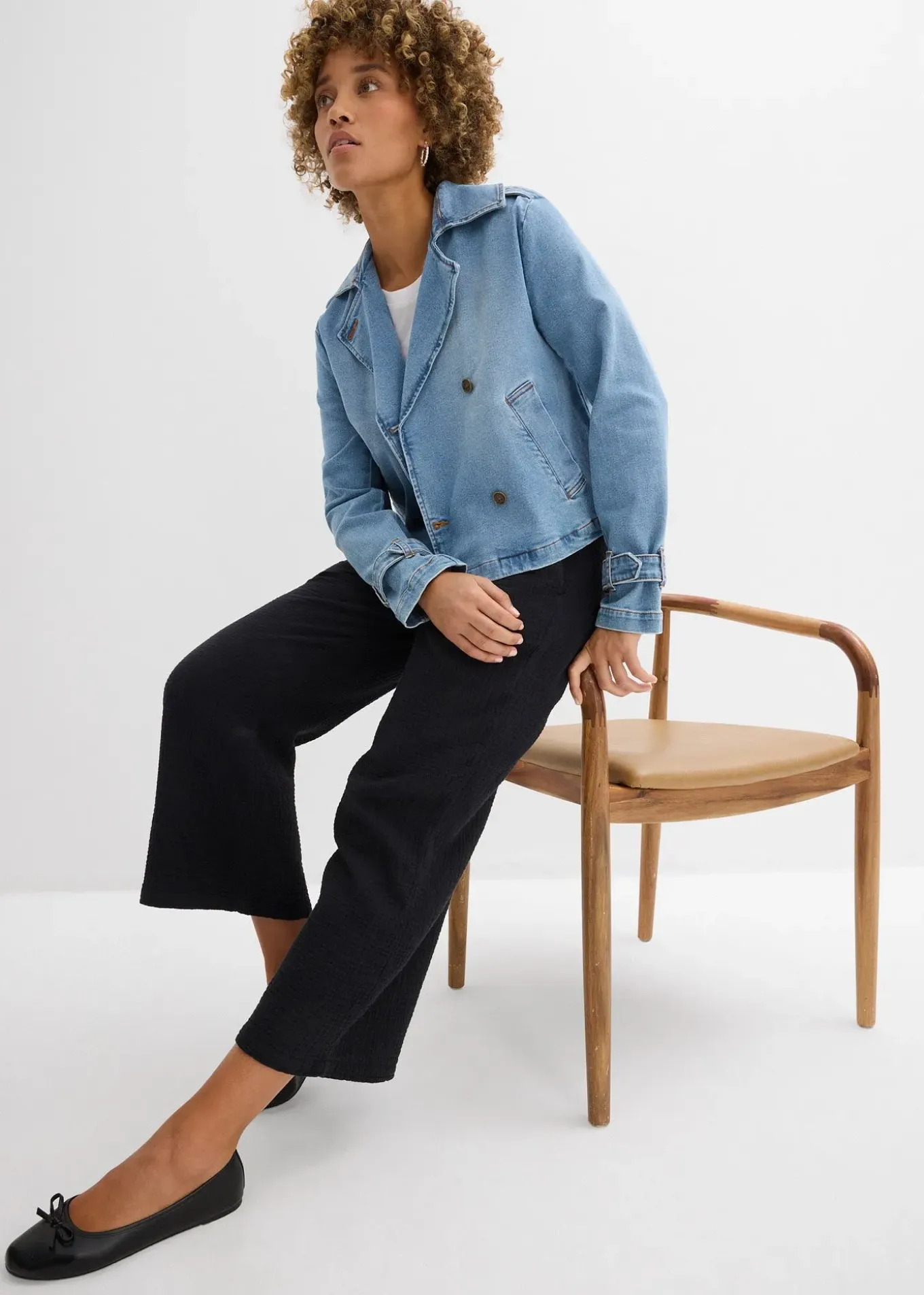 Pantalon large à pinces en gaze de coton