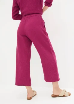 Pantalon large à pinces en gaze de coton