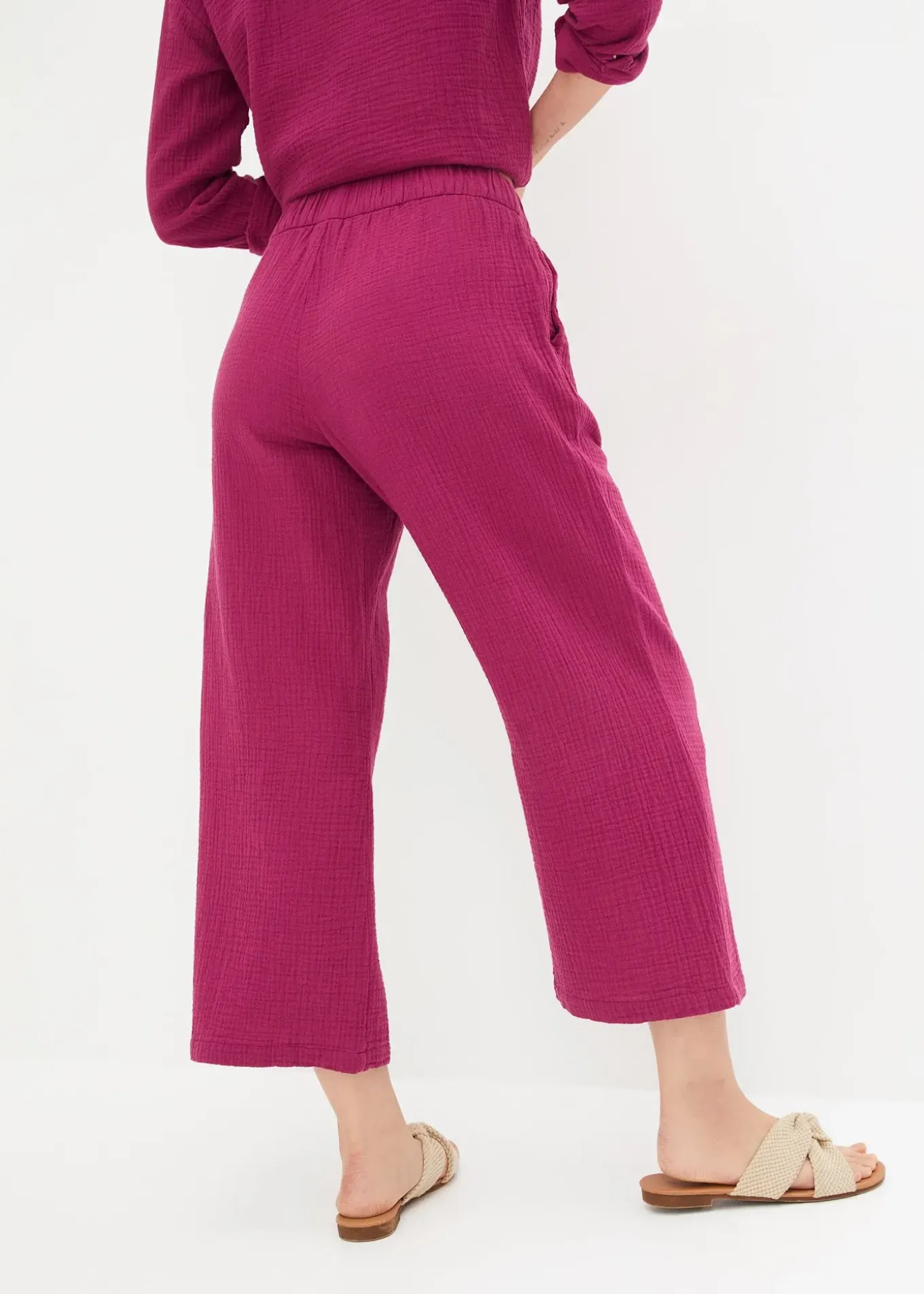 Pantalon large à pinces en gaze de coton