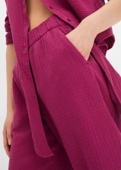 Pantalon large à pinces en gaze de coton