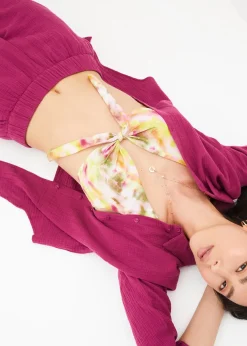 Pantalon large à pinces en gaze de coton