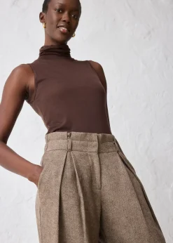 Pantalon large à pinces en laine majoritaire