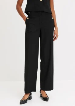 Pantalon large à pinces et boutons décoratifs