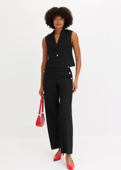 Pantalon large à pinces et boutons décoratifs