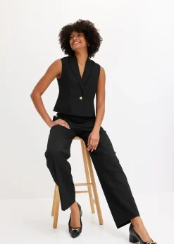 Pantalon large à pinces et boutons décoratifs