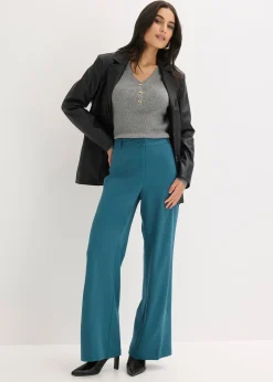 Pantalon large à pinces et taille élastiquée