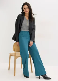 Pantalon large à pinces et taille élastiquée