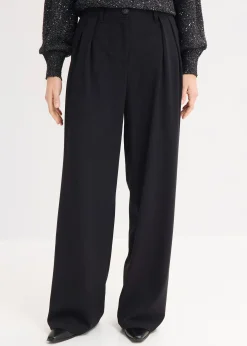 Pantalon large à pinces et taille élastiquée