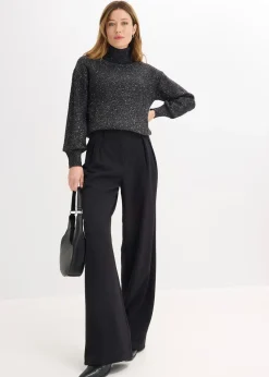 Pantalon large à pinces et taille élastiquée