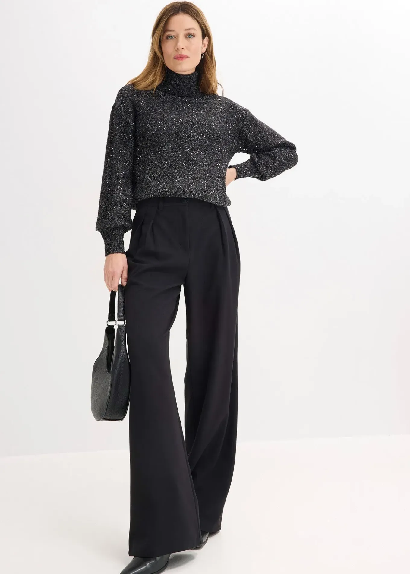 Pantalon large à pinces et taille élastiquée