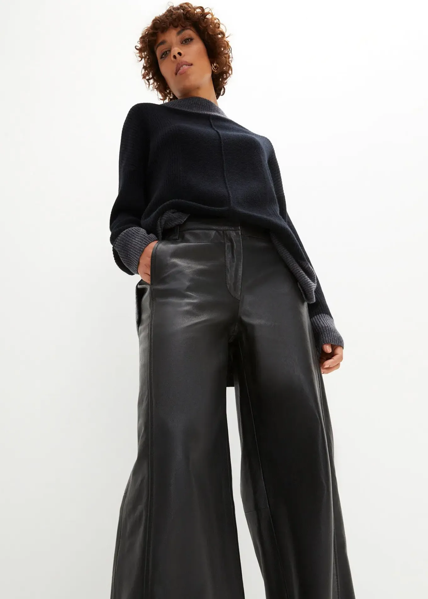 Pantalon large en cuir d’agneau nappa