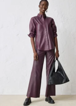 Pantalon large en cuir d’agneau nappa