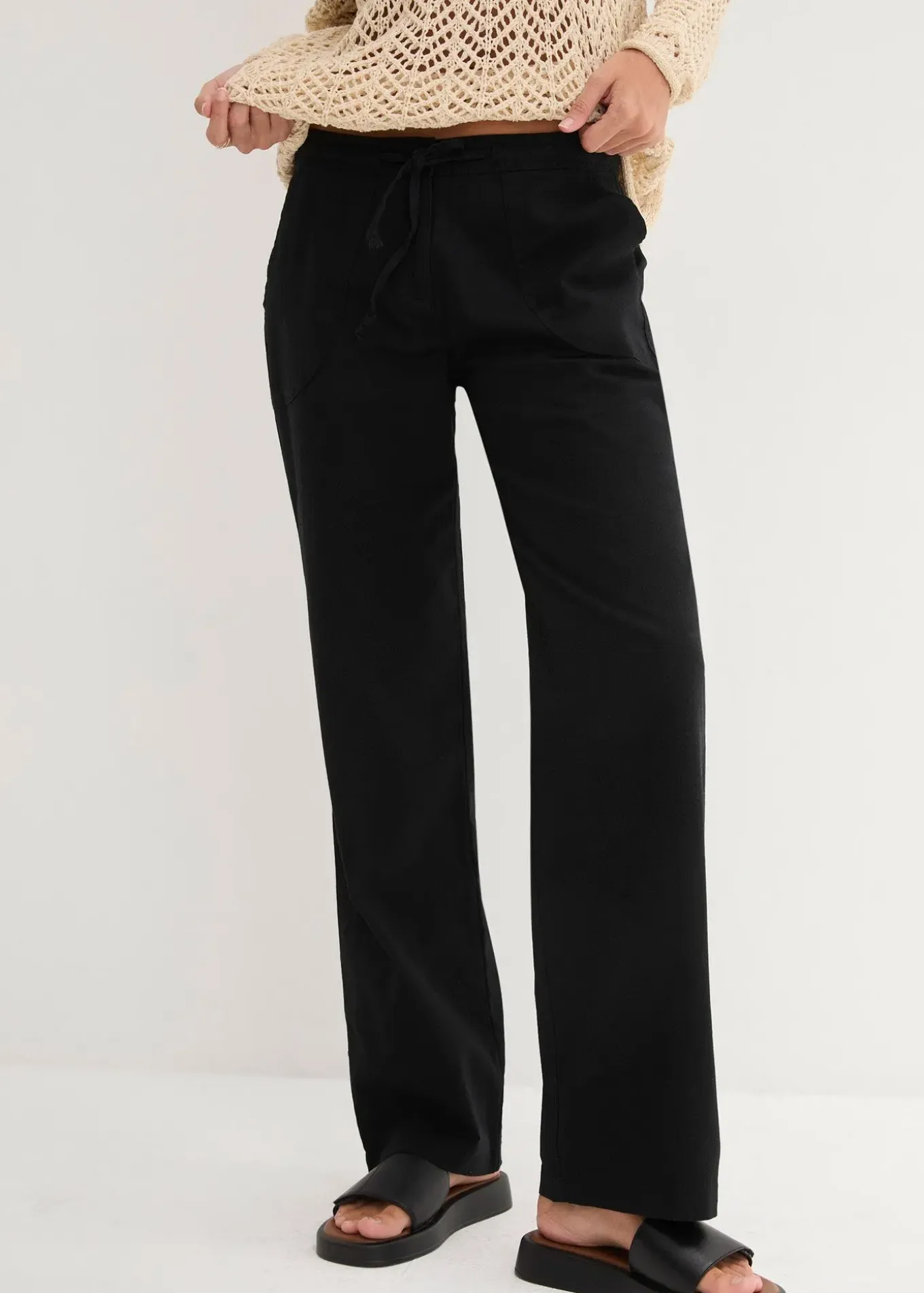 Pantalon large en lin et coton