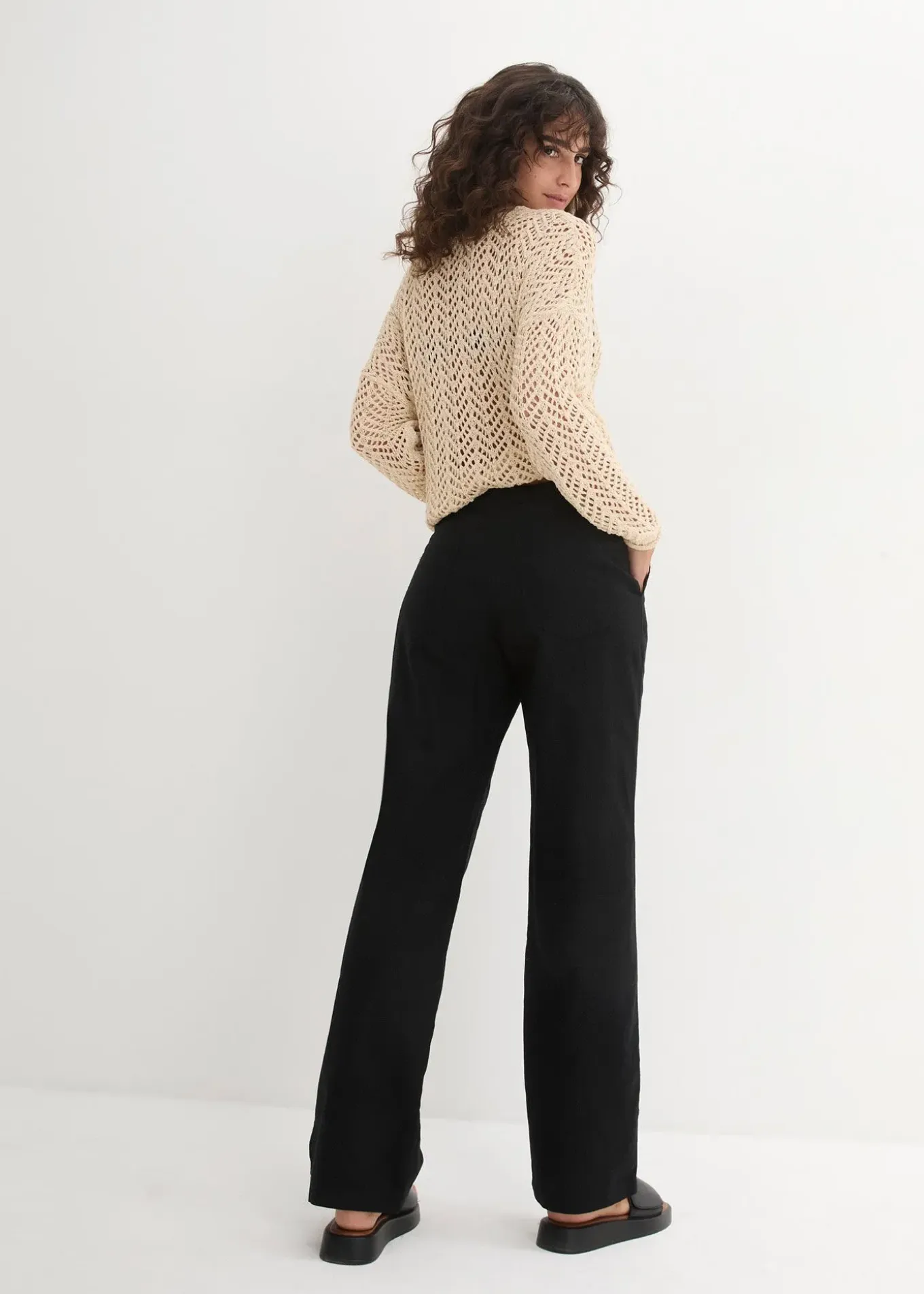 Pantalon large en lin et coton