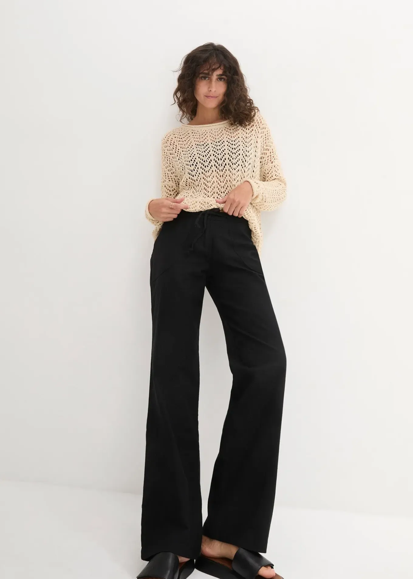 Pantalon large en lin et coton