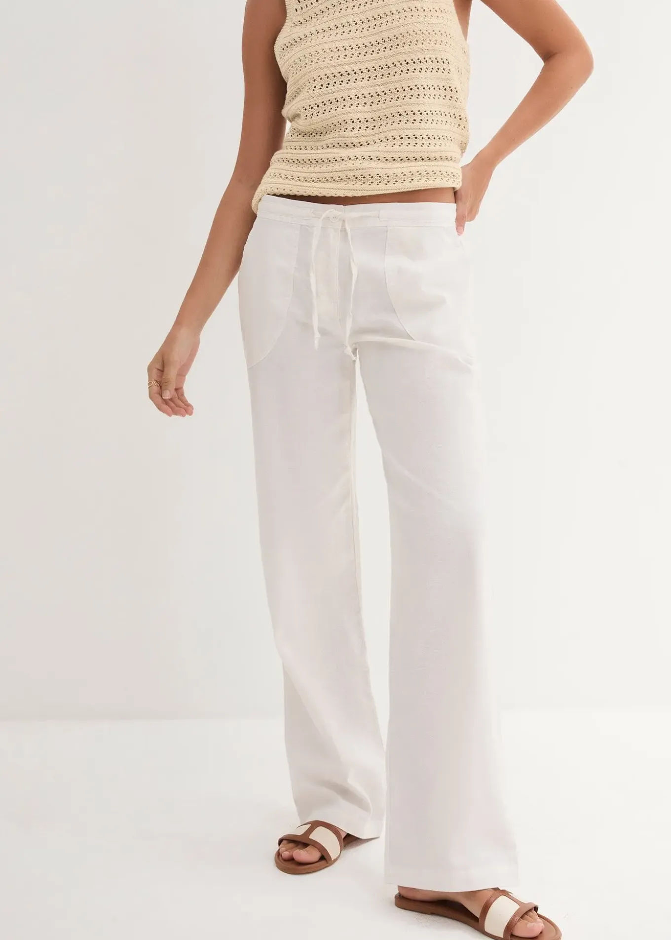 Pantalon large en lin et coton