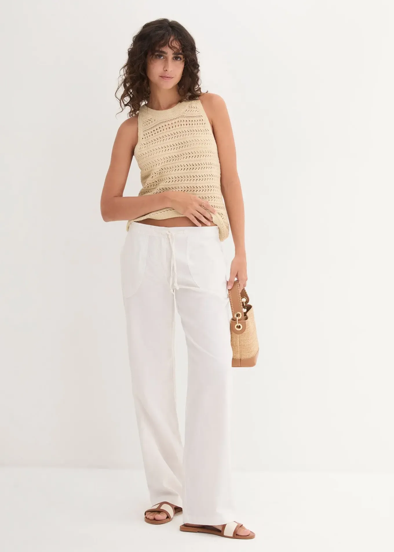 Pantalon large en lin et coton