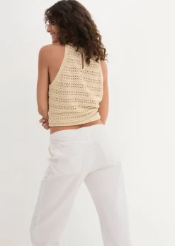 Pantalon large en lin et coton