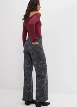 Pantalon large en twill imprimé léopard