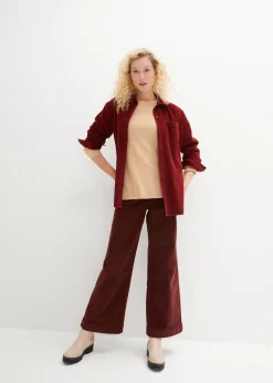 Pantalon large en velours côtelé, taille haute