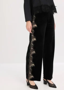 Pantalon large en velours doux avec empiècement dentelle