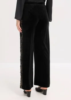 Pantalon large en velours doux avec empiècement dentelle