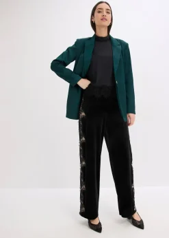 Pantalon large en velours doux avec empiècement dentelle