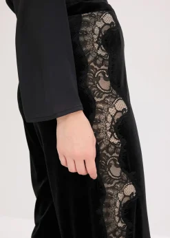 Pantalon large en velours doux avec empiècement dentelle