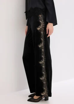 Pantalon large en velours doux avec empiècement dentelle