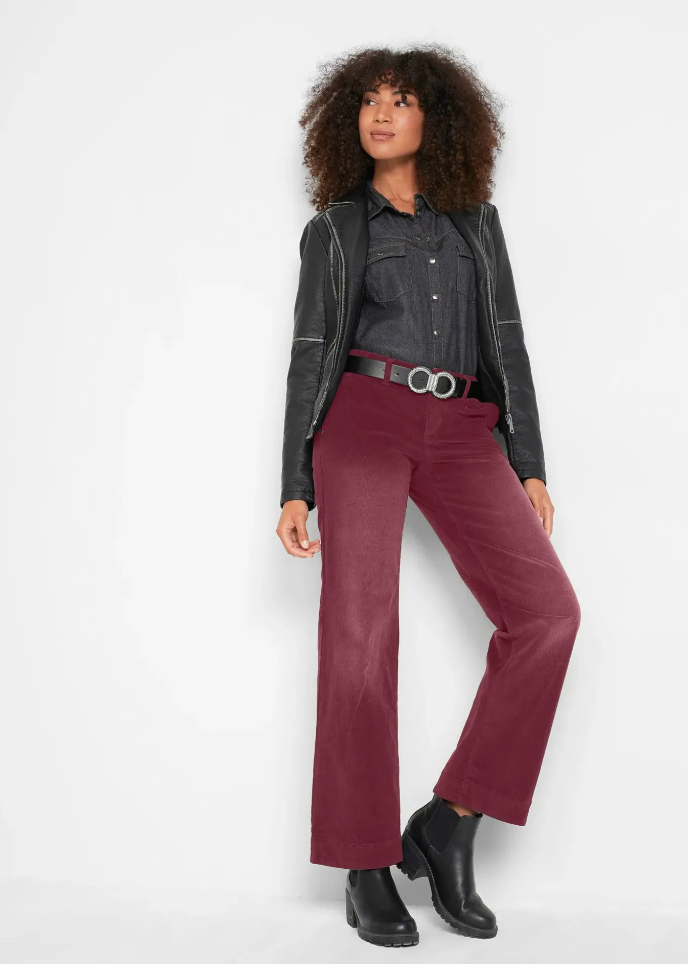 Pantalon large en velours côtelé extensible