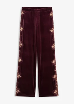 Pantalon large en velours doux avec empiècement dentelle