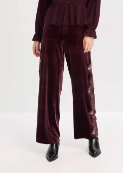 Pantalon large en velours doux avec empiècement dentelle