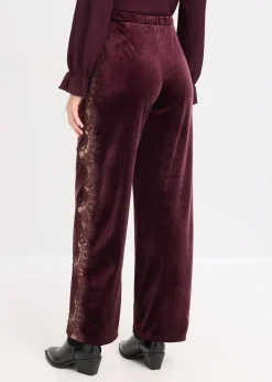 Pantalon large en velours doux avec empiècement dentelle