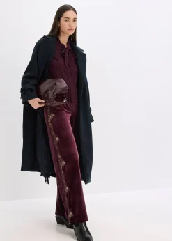 Pantalon large en velours doux avec empiècement dentelle