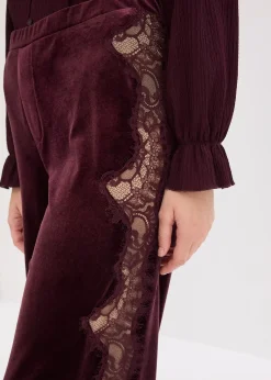 Pantalon large en velours doux avec empiècement dentelle