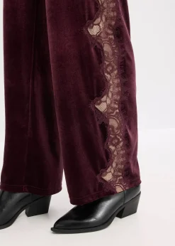 Pantalon large en velours doux avec empiècement dentelle