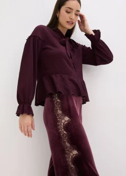 Pantalon large en velours doux avec empiècement dentelle