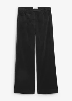 Pantalon large en velours côtelé, taille haute