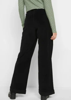 Pantalon large en velours côtelé, taille haute