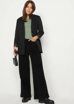 Pantalon large en velours côtelé, taille haute