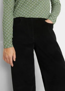 Pantalon large en velours côtelé, taille haute