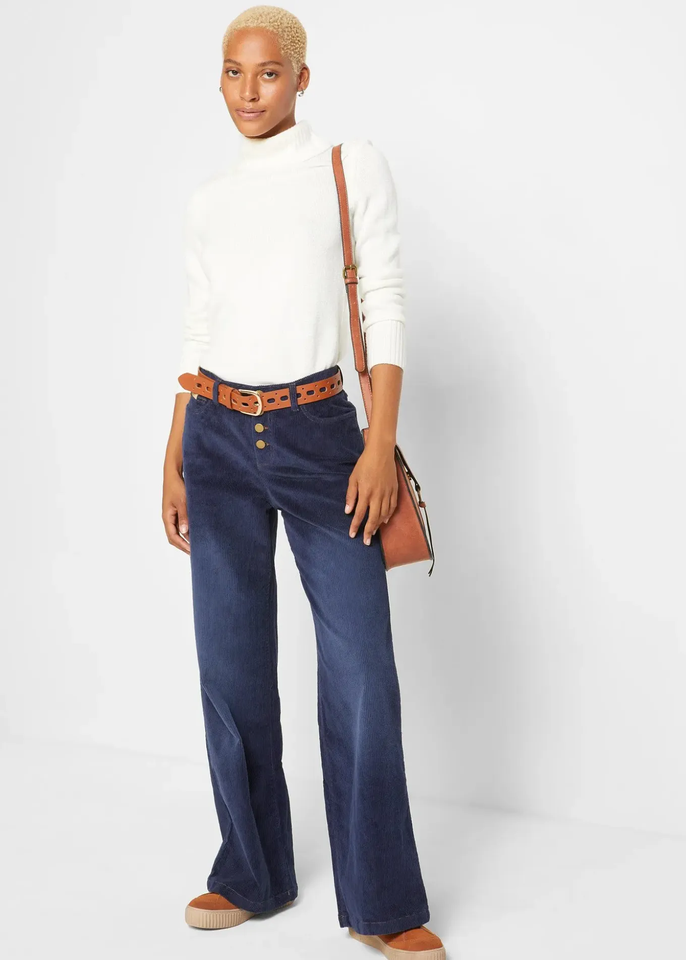 Pantalon large en velours côtelé extensible