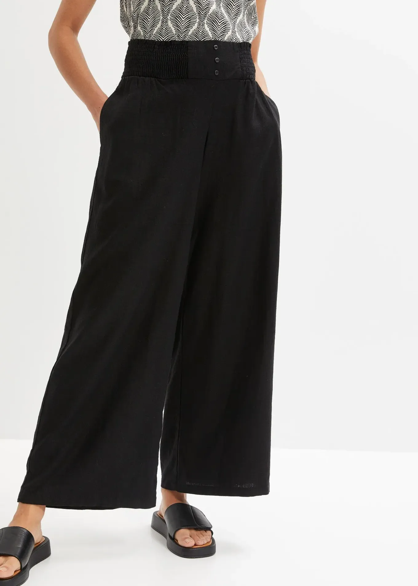 Pantalon large et léger à pinces en lin mélangé