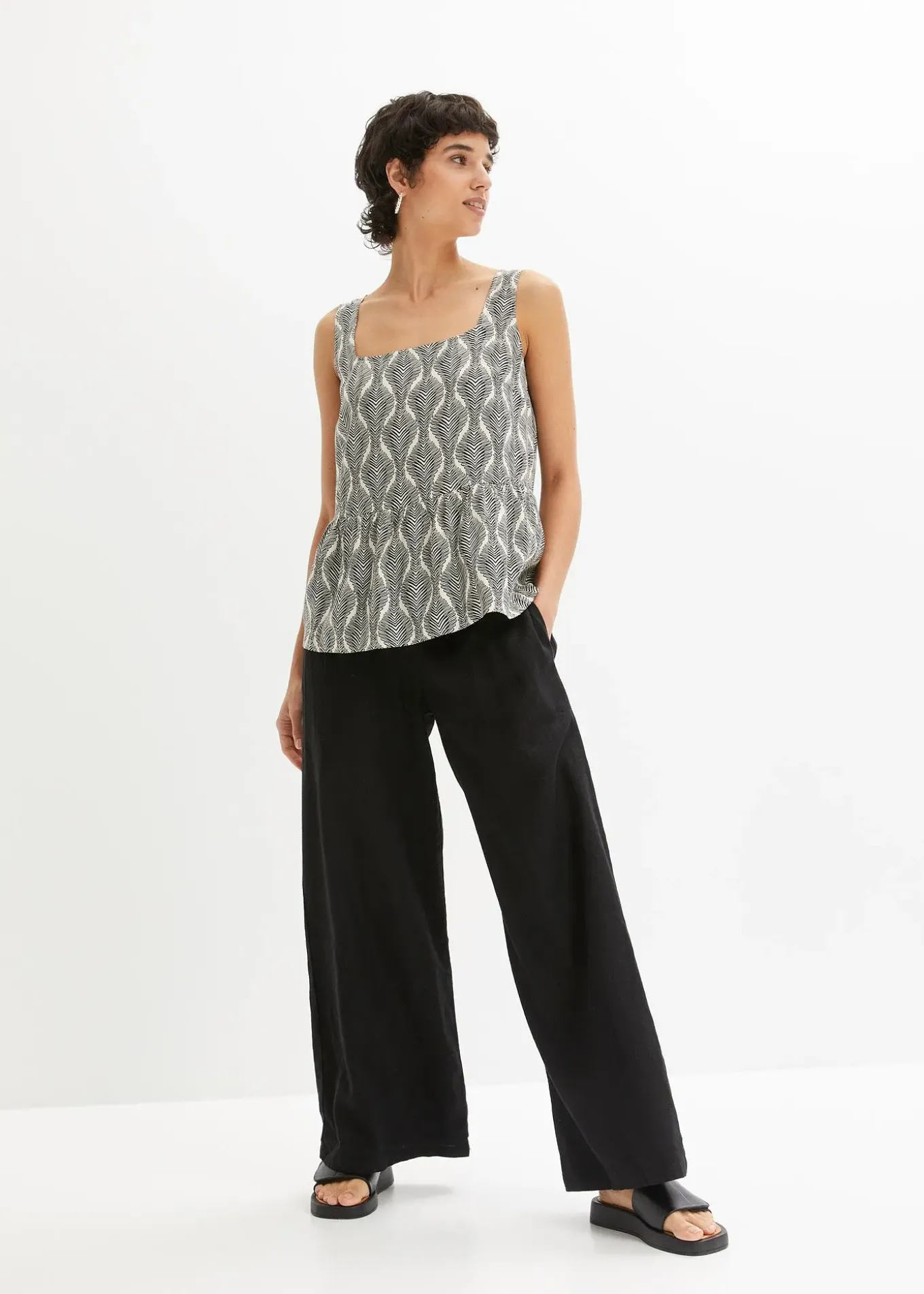 Pantalon large et léger à pinces en lin mélangé